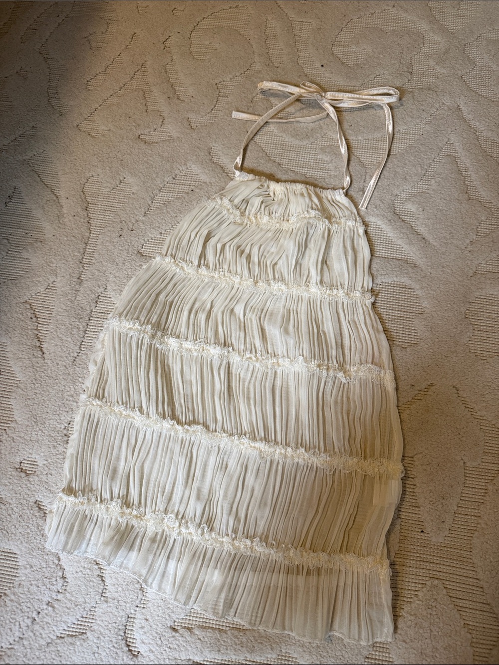 Backless Women's Cream Halter Ruffle Crop Top